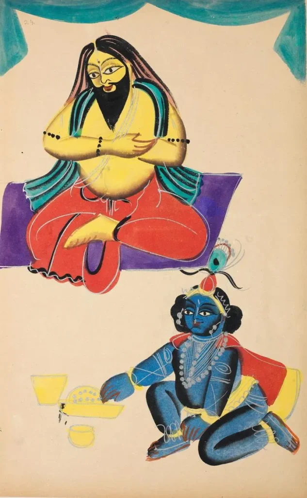 Blue Krishna Yellow Man Sitting