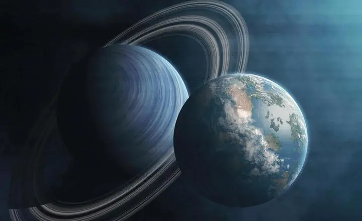 Blue Planet Earth Gray Saturn