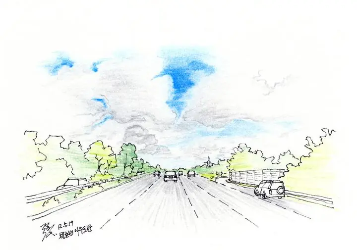 Blue Road, Wall Art, Line Art