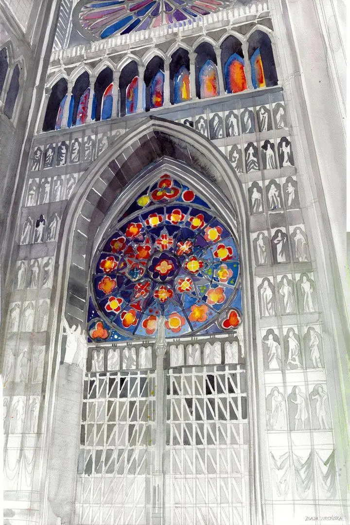 Blue Stained Glass Window, Wall Art, Water Color Art, Water Color Art A