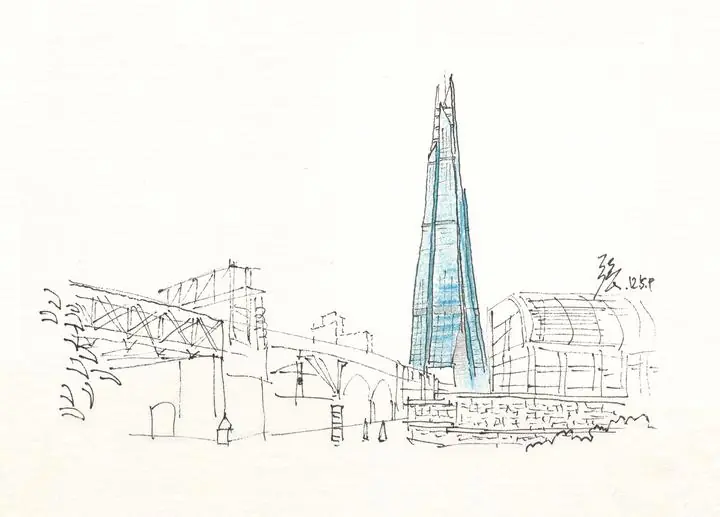 Blue Tower Building, Wall Art, Line Art