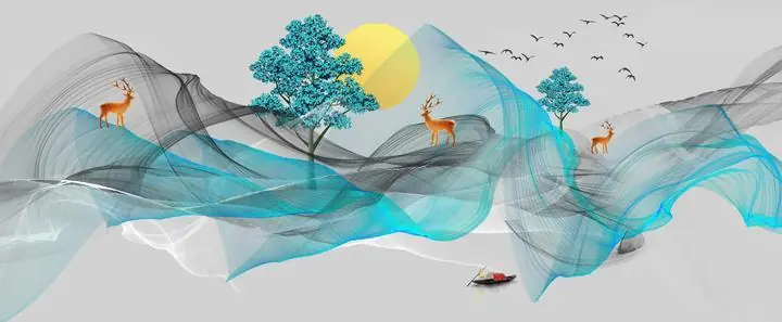 Blue Tree, Wall Art, Old Gold, Gold Landscape