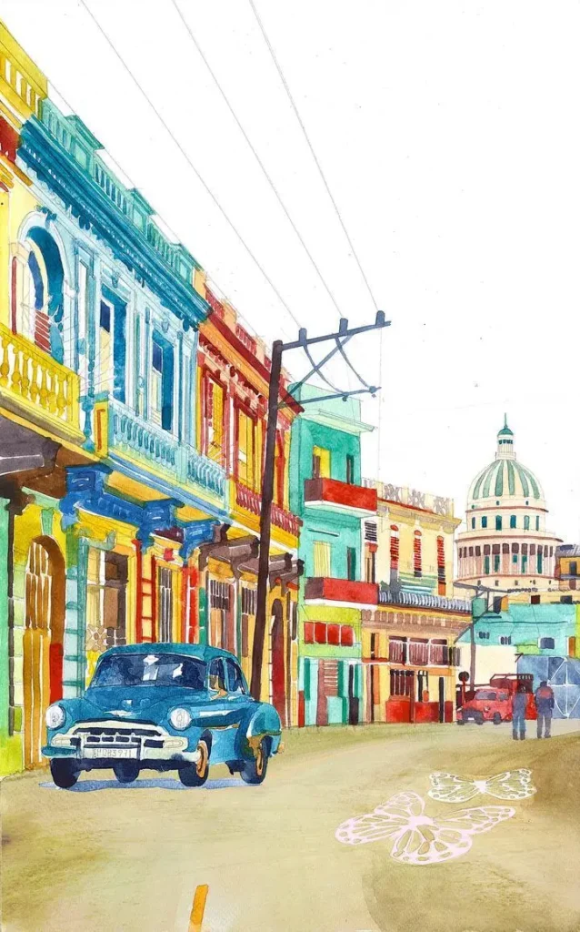 Blue Vintage Car Street