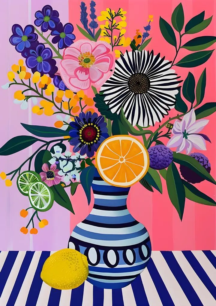 Blue White Vase With Flowers 2, Aesthetic Art, Pop Art