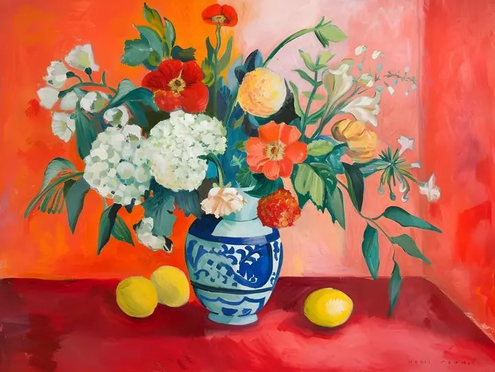 Blue White Vase With Flowers, Aesthetic Art, Pop Art