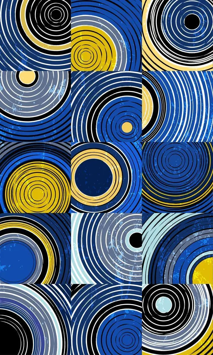 Blue Yellow Concentric Circles Pattern, Wall Art, Decor Wall Art, Decor Wall Art G