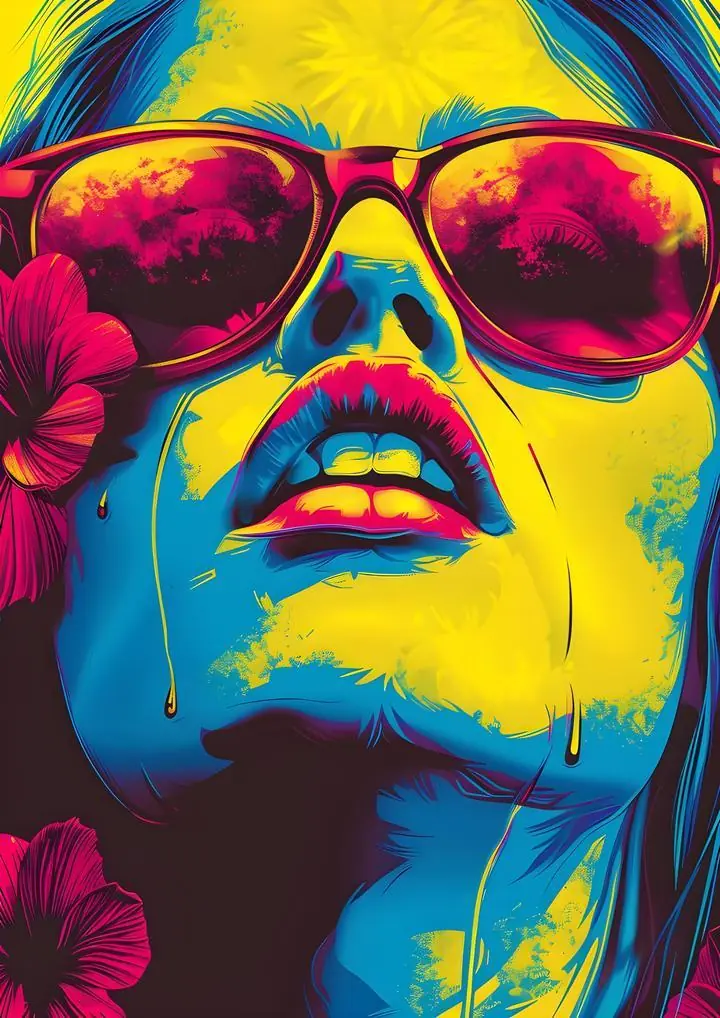 Blue Yellow Woman Wearing Sunglasses, Aesthetic Art, Pop Art