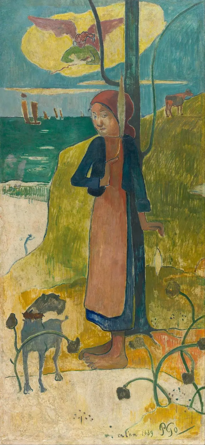 Breton Girl Spinning, Paintings, Paul Gauguin