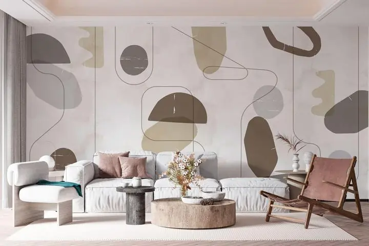 Brown Abstract Art Gray Beige Oval