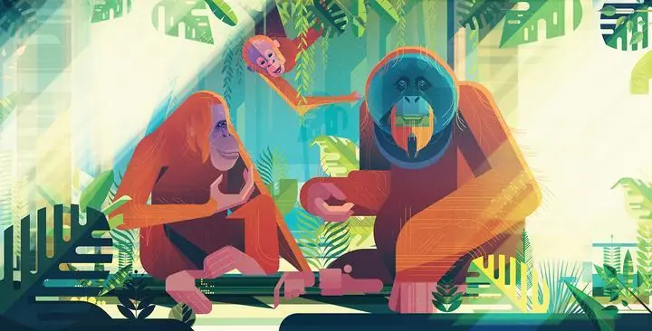 Brown And Blue Monkeys, Wall Art, Decor Wall Art, Decor Wall Art E