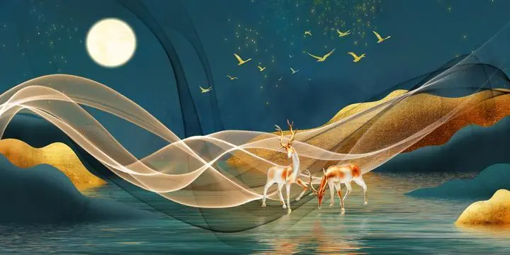 Brown And White Deer 3, Wall Art, Old Gold, Gold Landscape