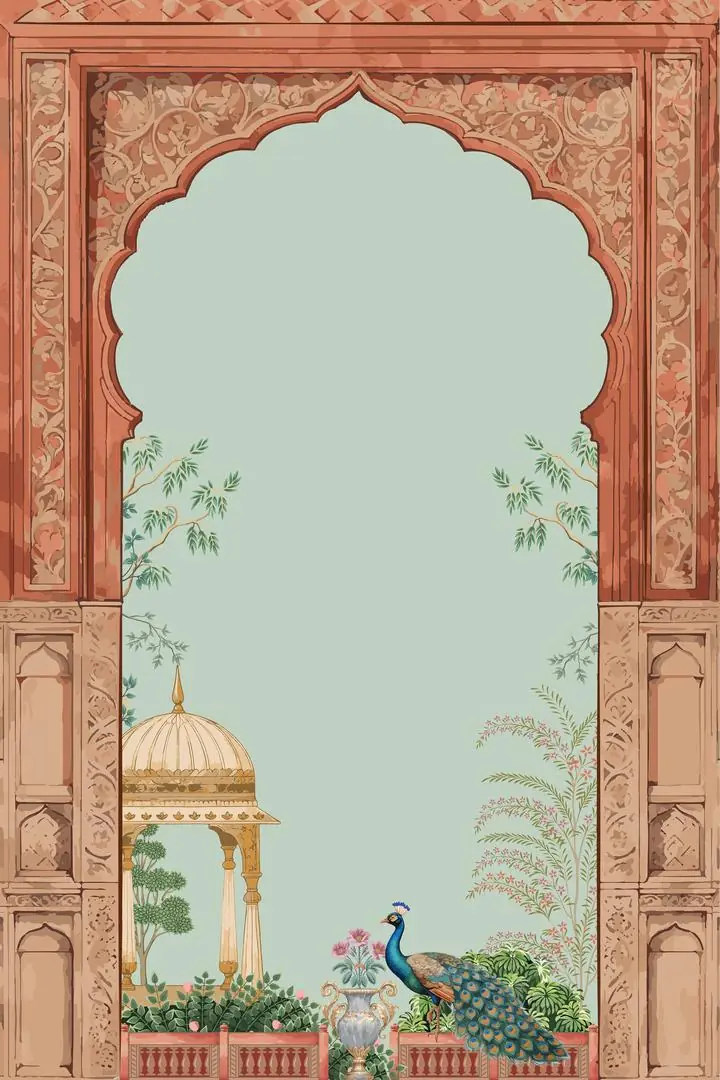 Brown Archway With Peacock, Indian Art, Pichwai, Pichwai Portrait