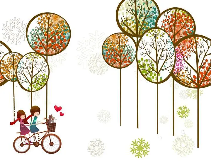 Brown Bicycle Green Tree Orange Red, Wallpaper, Old 3D
