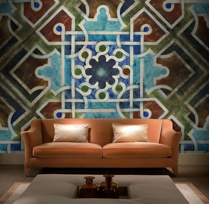 Brown Blue Geometric Pattern Tile