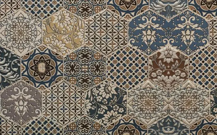 Brown Blue Tiled Flooring