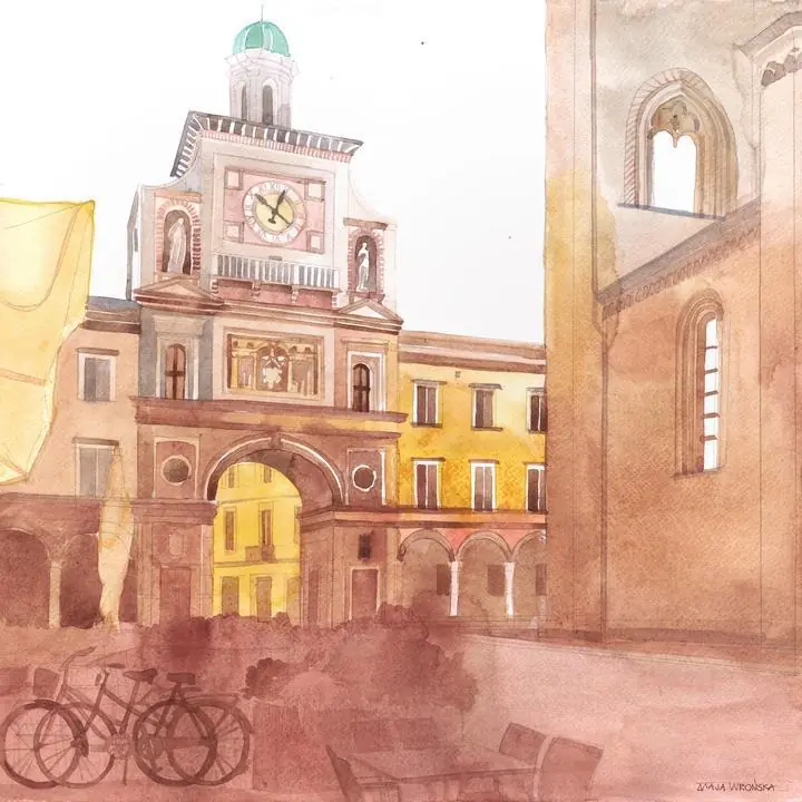 Brown Building Clock Tower, Wall Art, Water Color Art, Water Color Art A
