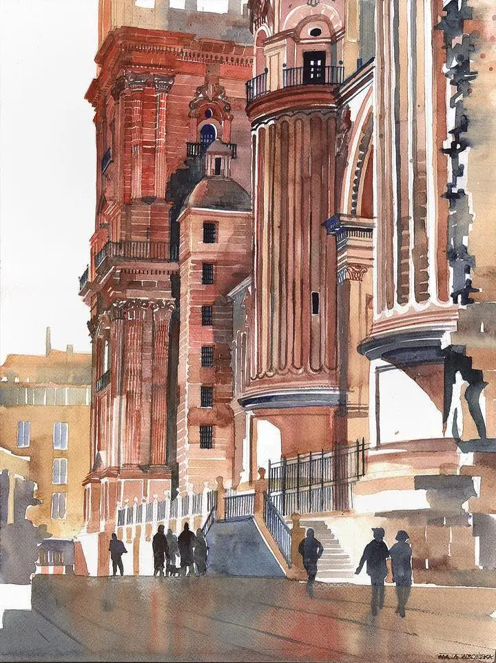 Brown Building Facade, Wall Art, Water Color Art, Water Color Art A