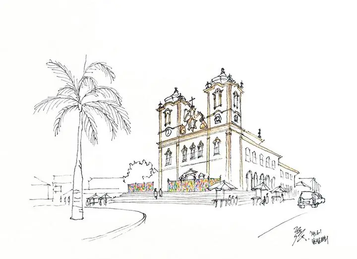 Brown Church Building 2, Wall Art, Line Art