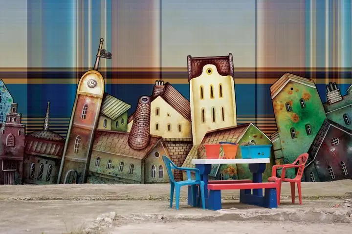 Brown Church Building Green House Yellow