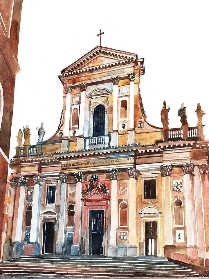 Brown Church Building, Wall Art, Water Color Art, Water Color Art A