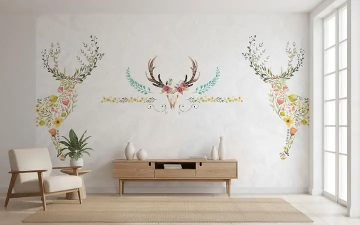 Brown Deer Skull White Antlers Green, Wallpaper, Animal