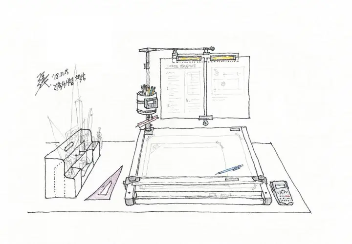 Brown Drafting Table, Wall Art, Line Art
