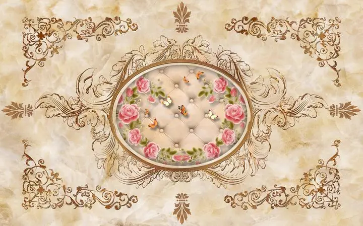Brown Floral Patterned Wallpaper, Wallpaper, Old 3D