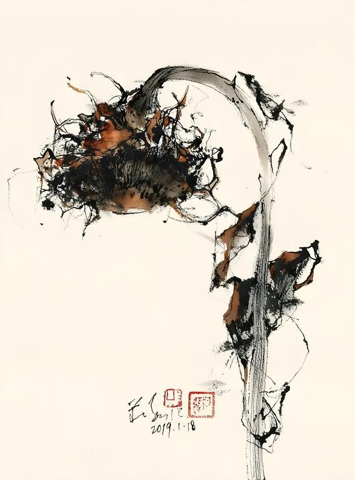 Brown Flower Stem, Wall Art, Modern, Modern Monochrome