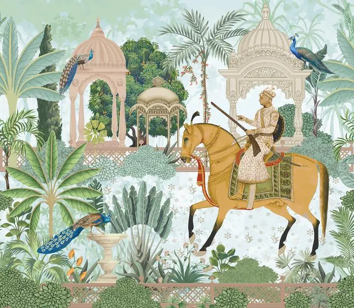 Brown Horse Indian King Riding, Indian Art, Pichwai, Pichwai Landscape
