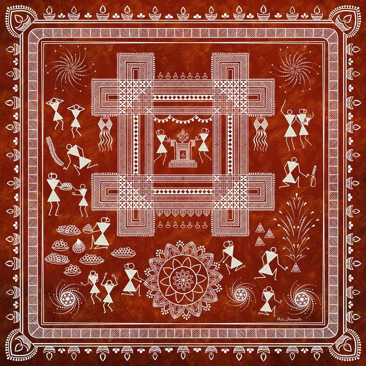 Brown Warli Art Painting