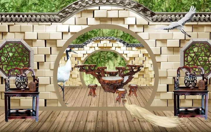 Brown Wooden Table White Crane Chair