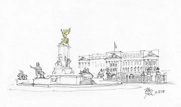 Buckingham Palace Statue Drawing, Wall Art, Line Art