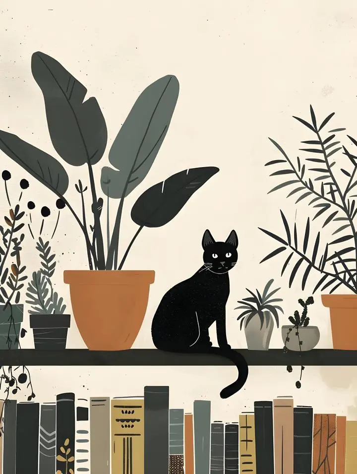 Cat Sits Plants