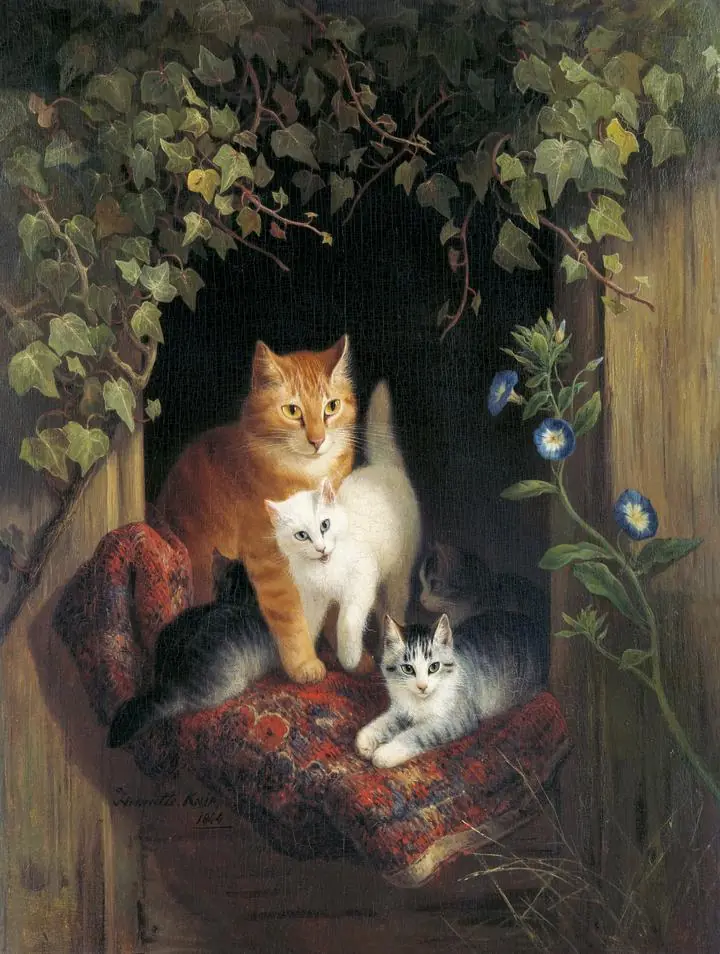 Cat With Kittens, Aesthetic Art, Animal & Birds, Animal & Birds B