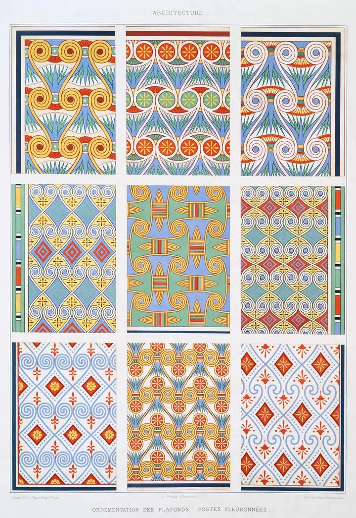 Ceiling Ornamentation Flowered Posts (1878), Vintage, Ancient Egypt