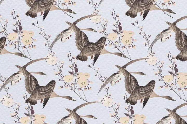 Cherry Blossom And Flying Geese, Aesthetic Art, Animal & Birds, Animal & Birds B