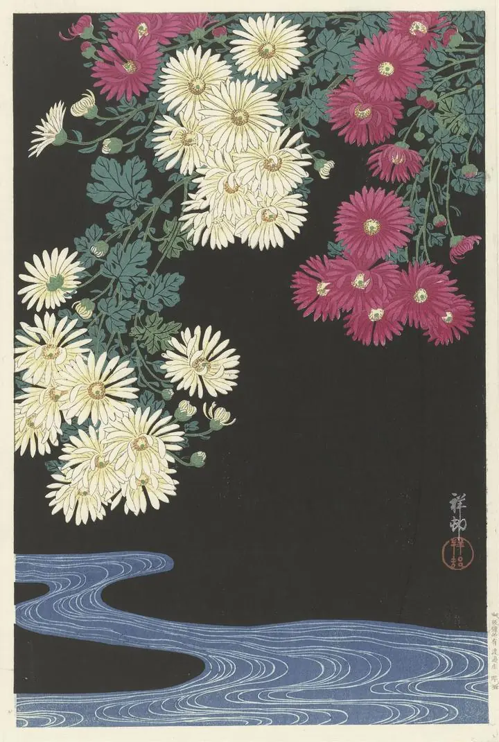 Chrysanthemums And Running Water (1925-1936), Paintings, Ohara Koson