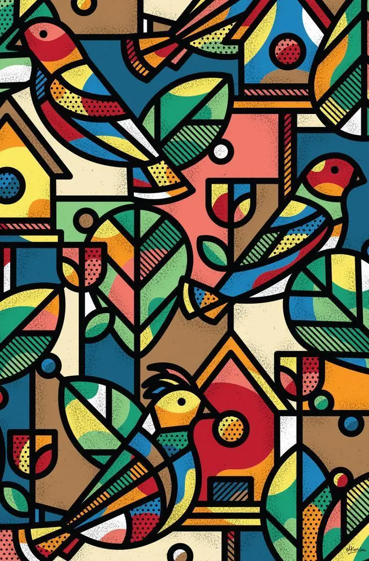 Colorful Bird House Pattern, Wall Art, Decor Wall Art, Decor Wall Art G