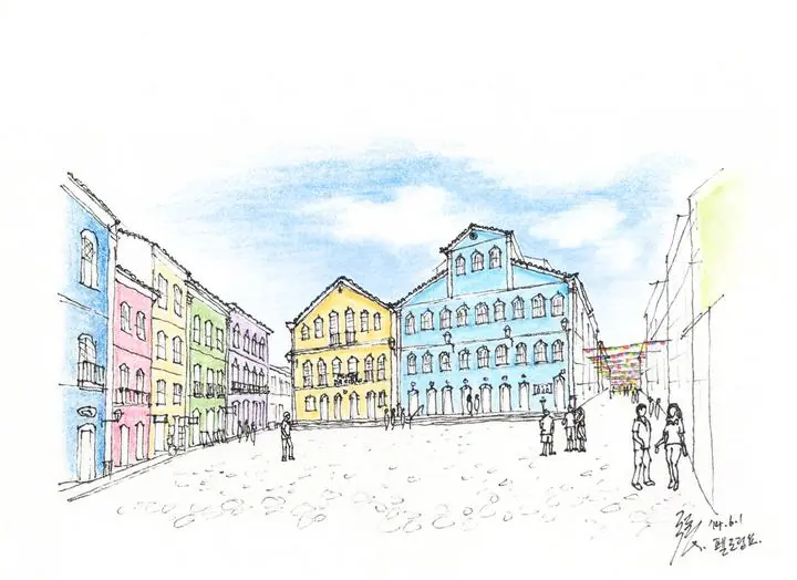 Colorful City Street 2, Wall Art, Line Art