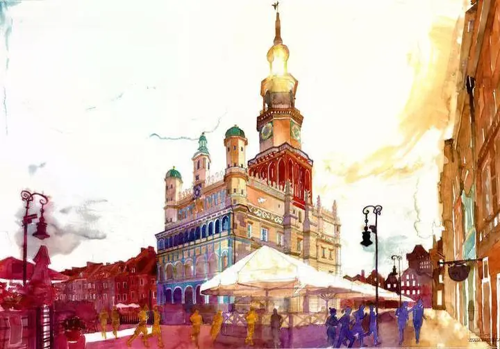 Colorful City Street, Wall Art, Water Color Art, Water Color Art A