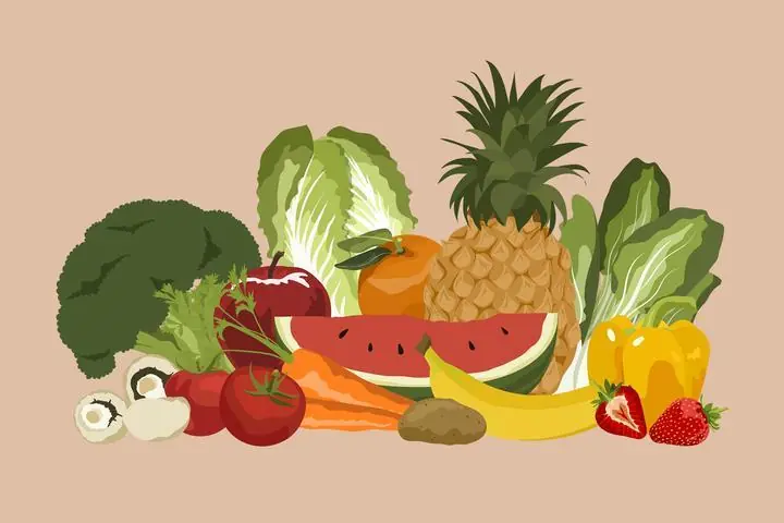 Colorful Fresh Fruit Vegetables, Aesthetic Art, Fruits