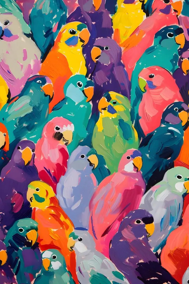 Colorful Parrot Flock, Aesthetic Art, Pop Art
