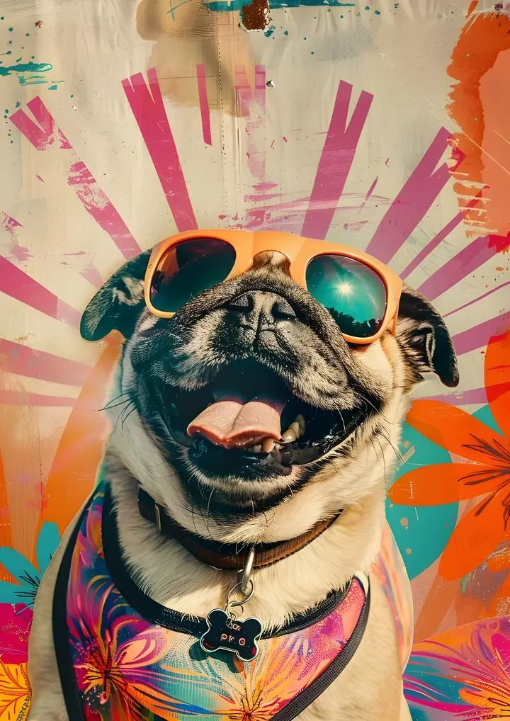 Colorful Pug Portrait, Aesthetic Art, Pop Art