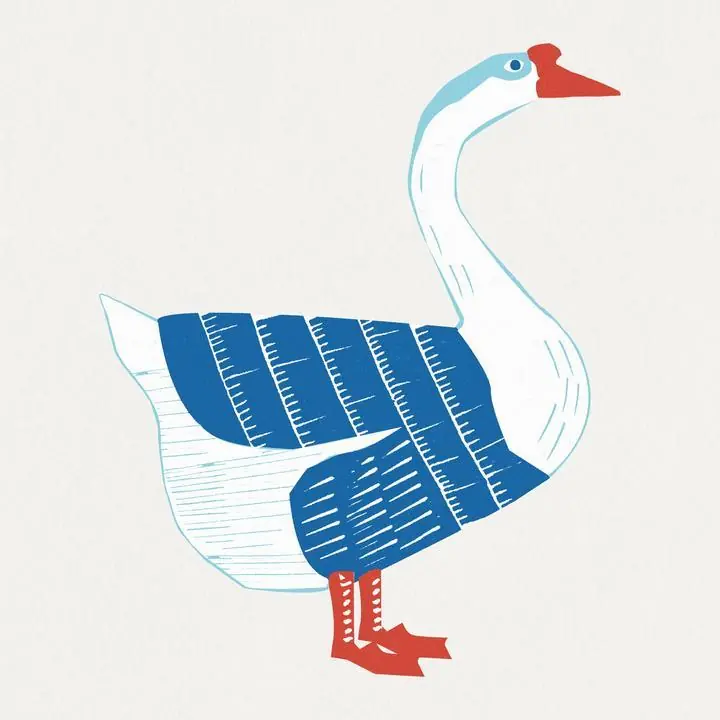 Colorful Goose Psd Linocut Vintage Drawing, Aesthetic Art, Animal & Birds, Animal & Birds B