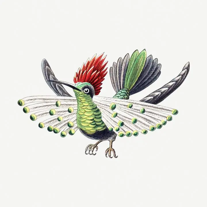 Colorful Vintage Hummingbird, Aesthetic Art, Animal & Birds, Animal & Birds B