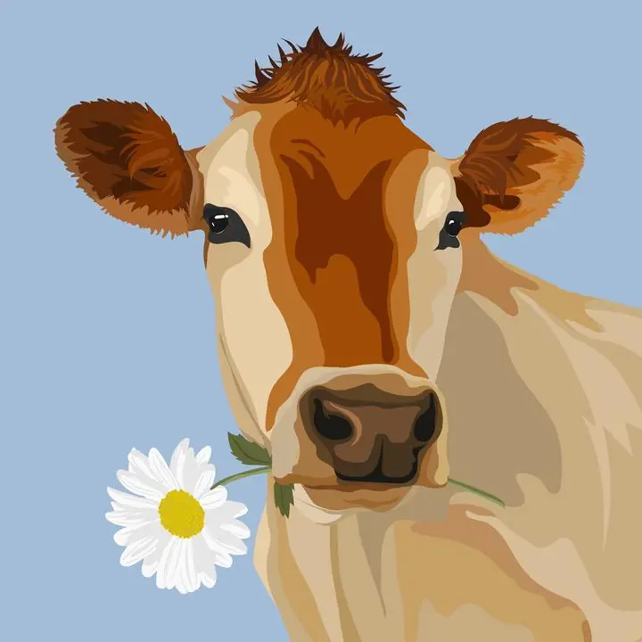 Cow With Flower, Aesthetic Art, Animal & Birds, Animal & Birds B