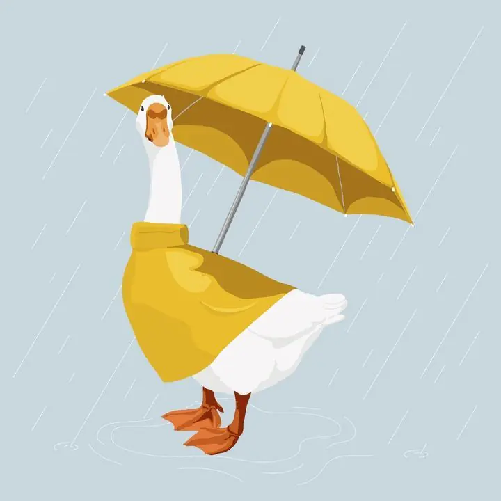 Duck With Umbrella- Rainy, Aesthetic Art, Animal & Birds, Animal & Birds B