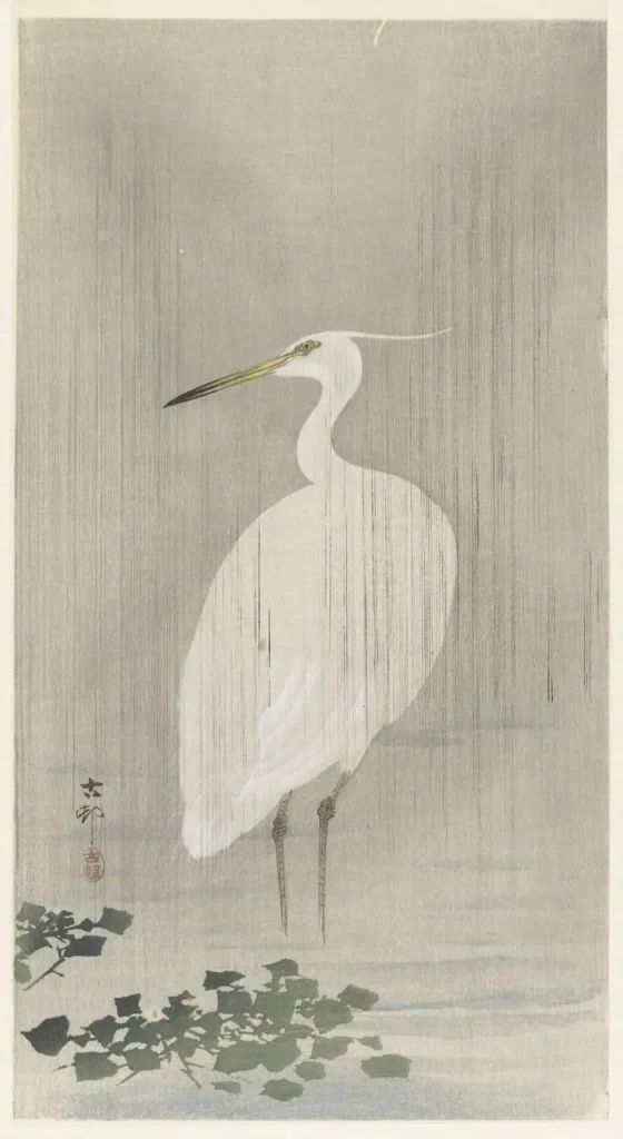 Egret in rain (1900-1930)