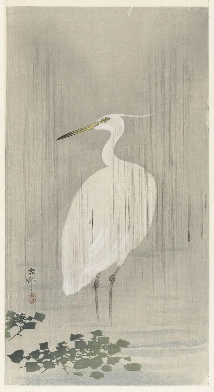 Egret In Rain (1900-1930), Paintings, Ohara Koson