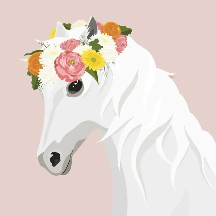 Feminine Horse With Flower Crown, Aesthetic Art, Animal & Birds, Animal & Birds B